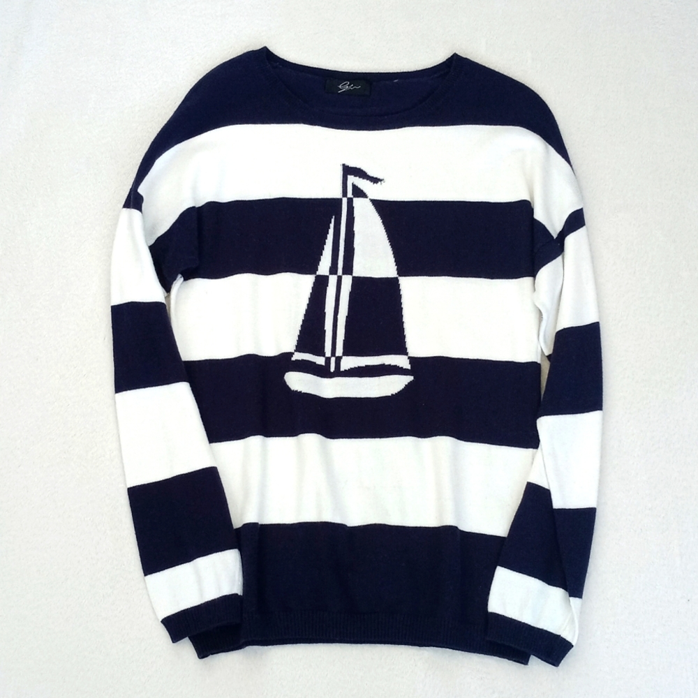 Cyrus Navy & White Stripe Sailing Yacht/ Boat Long Sleeve Nylon Blend Sweater M - Picture 8 of 13